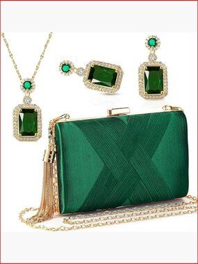 3-Piece Velvet Clutch Bag Set with Chain, Earrings and Necklace